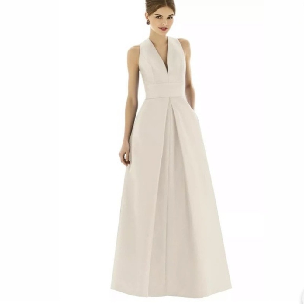 Alfred Sung Champagne Gold Dupioni Formal A-Line Gown Dress 4